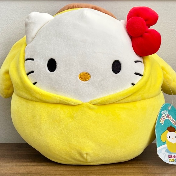 NEW SQUISHMALLOWS 8”  HELLO KITTY Plush in Yellow POMPOMPURIN HOODIE Sanrio NWT - Picture 1 of 13